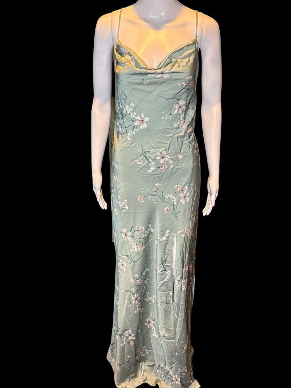 Satin Floral Slip Dress in Sage Green